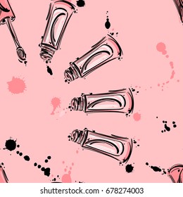 Vector seamless pattern with lip gloss. Beauty and fashion. Fashion illustration. Beauty saloon. Glamour