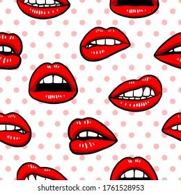 Vector seamless pattern with lips. Hand drawn illustration. Texture for print.