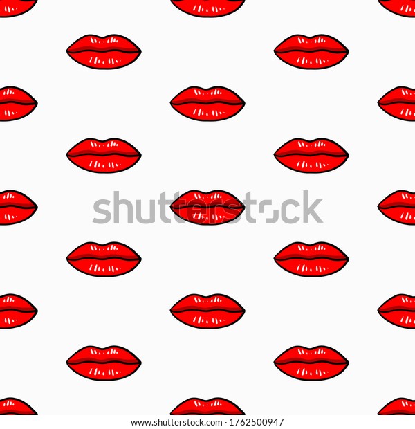 Vector Seamless Pattern Lips Hand Drawn Stock Vector Royalty Free