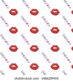 vector seamless pattern of lips and lip gloss