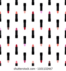 Vector seamless pattern with lipstick of different colors.