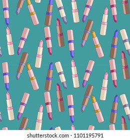 Vector seamless pattern with lipsticks. Abstract seamless girlish pattern.