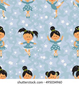 Vector seamless pattern with little ballerinas.