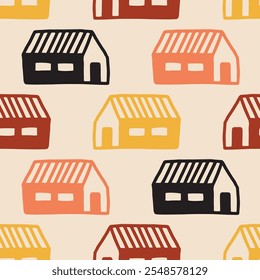 Vector seamless pattern with little colorful houses. Modern design for fabric and paper, surface textures. 