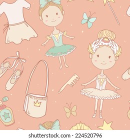 Vector seamless pattern with little cute ballerinas