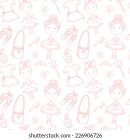 Vector seamless pattern with little cute ballerinas