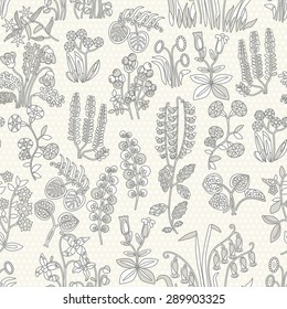 Vector seamless pattern of little different flowers in Shabby chic style. Provence flowers. Scrap booking floral seamless background.