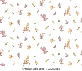 vector seamless pattern little leaves and flowers