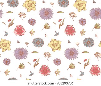 vector seamless pattern little leaves and flowers