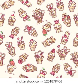 vector seamless pattern Little Princess paper art