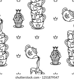 vector seamless pattern Little Princess paper art