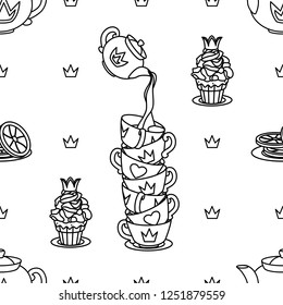 vector seamless pattern Little Princess paper art