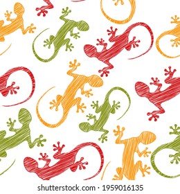 Vector Seamless pattern with lizards. Traditional decorative objects. Talavera ornamental ceramic. Ethnic folk ornament.