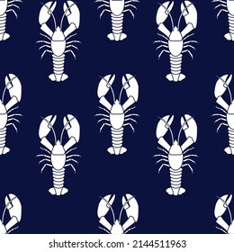 Vector seamless pattern of lobster pictures on a dark background.