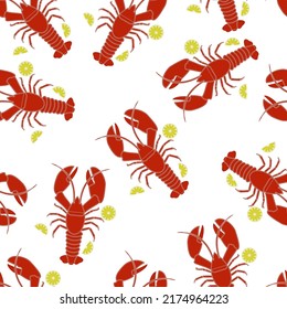 Vector seamless pattern of lobster pictures on a white background. Graphic modern pattern.