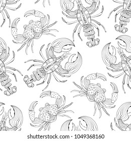Vector Seamless Pattern with Lobsters and Crabs. Retro vintage style.