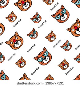Vector seamless pattern. logo Cat with glasses. Business Icon. Company identity. Isolated on white background. Scandinavian illustration. Wrapping paper, textile, background fill,corporate ornament