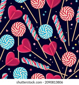 Vector seamless pattern with lollipop and sprinkle