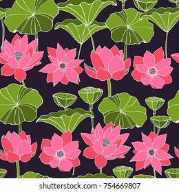  Vector seamless pattern with lotus. 