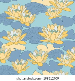 Vector seamless pattern with lotus flowers