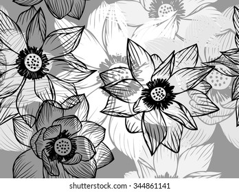 Vector seamless pattern with lotus flowers