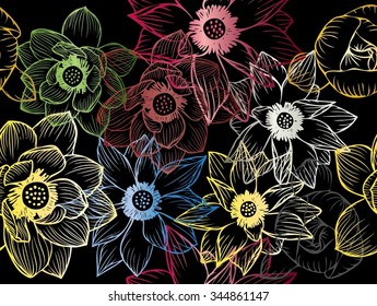 Vector seamless pattern with lotus flowers