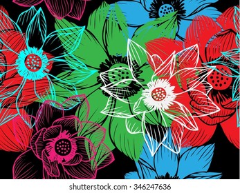 Vector seamless pattern with lotus flowers,abstract seamless pattern with lotus flowers. Abstract vector background with flowers. Lotus mandala. Vector Indian hand drawn lotus.