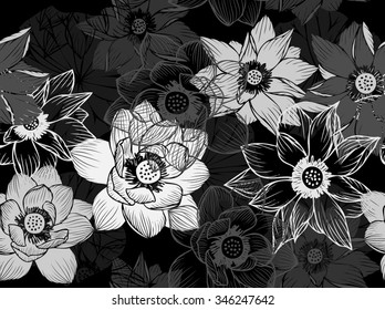 Vector seamless pattern with lotus flowers,abstract seamless pattern with lotus flowers. Abstract vector background with flowers. Lotus mandala. Vector Indian hand drawn lotus.