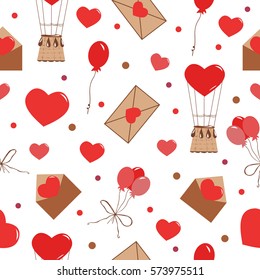 vector seamless pattern love with envelops, hearts, balloons
