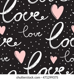 Vector seamless pattern with LOVE lettering.