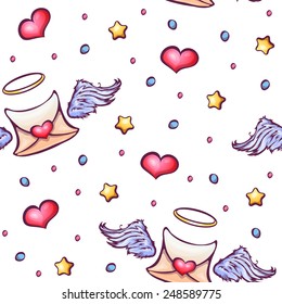 Vector seamless pattern with love letters and stars.