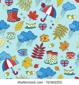 Vector seamless pattern. I love London and tea time. Design for background and wallpaper