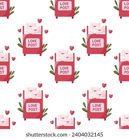 Vector seamless pattern with love post, red mailbox for wedding and Valentine’s Day 