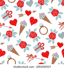 Vector seamless pattern, love, Valentine's day. For textiles and packaging. 