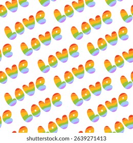 Vector seamless pattern with Love word in rainbow colors. Pride month background