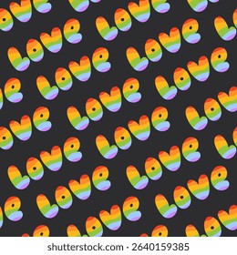 Vector seamless pattern with Love word in rainbow colors. Pride month background