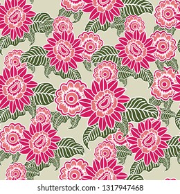 Vector Seamless Pattern with lovely flowers and leafs. Perfect for Fabric, Wallpaper, Scrapbook, Wrapping etc. 