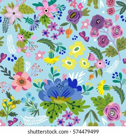 Vector seamless pattern of lovely stylish flowers.