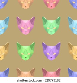 Vector seamless pattern with low poly cats