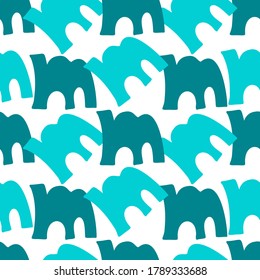 Vector seamless pattern of lower case letter M of English alphabet in blue tones on white. Perfect for books, posters, stickers, decorations, stationary, notebooks.