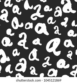 Vector seamless pattern with lowercase calligraphy letters a. Classic white on black. Clipping paths included. The texture is on Swatches Panel and the style on Graphic Styles Panel.