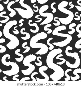 Vector seamless pattern with lowercase calligraphy letters s. Classic white on black. Clipping paths included. The texture is on Swatches Panel and the style on Graphic Styles Panel.