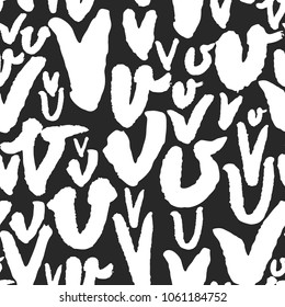 Vector seamless pattern with lowercase calligraphy letters v. Classic white on black. Clipping paths included. The texture is on Swatches Panel and the style on Graphic Styles Panel.