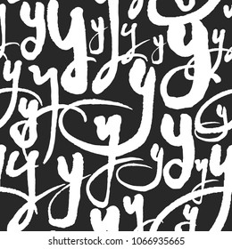 Vector seamless pattern with lowercase calligraphy letters y. Classic white on black. Clipping paths included. The texture is on Swatches Panel and the style on Graphic Styles Panel.