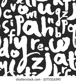 Vector seamless pattern with lowercase calligraphy letters from a to z. Classic white on black. Clipping paths included. The texture is on Swatches Panel and the style on Graphic Styles Panel.