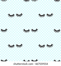 Vector seamless pattern with lowered lashes. Hand drawn cute and funny fashion illustration. Modern doodle pop art sketch 