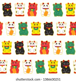 Vector seamless pattern of Lucky Cat Maneki Neko. 