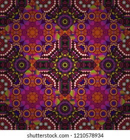 Vector seamless pattern, luxurious colourful old design. Carpet with ethnic ornament. Motley center in purple, red and gray tones.