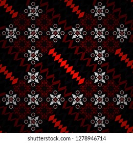 Vector seamless pattern, luxurious colourful old design. Carpet with ethnic ornament. Motley center in black, white and red tones.