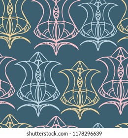 Vector seamless pattern luxury ornament with ethnic decorative flowers. Design can be used for textiles, wallpapers, clothing, wrapping paper.